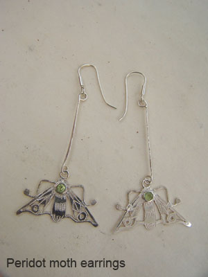 Peridot moth earrings