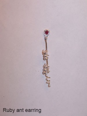 Ruby ant earring